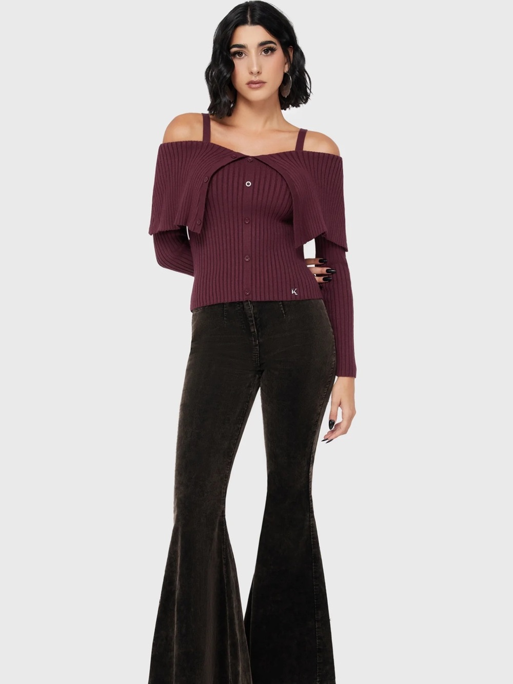 KILLSTAR DUSK EMPRESS KNIT TOP - BURGUNDY